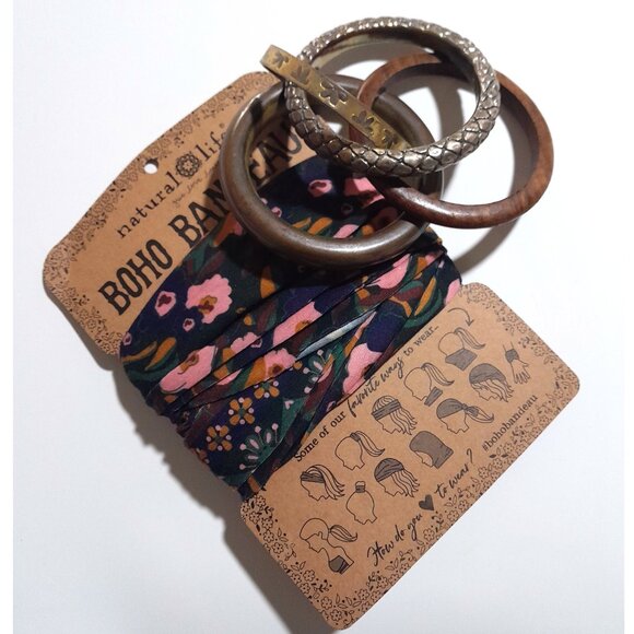 Natural Life NEW Floral Bandeau & Brass Vintage Bangle Bracelets - Picture 1 of 4